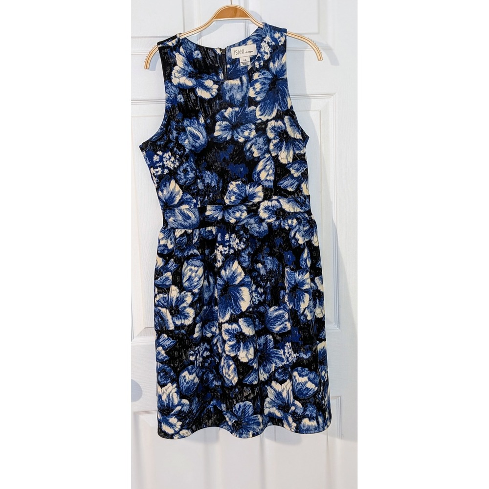 ISANI for Target Floral Print Midi Dress Sleeveless Blue Black Large
